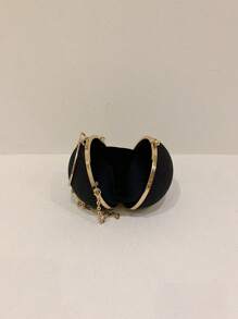 Dedoo 奢华镶钻圆形手提包，高端魅力斜挎包，时尚链条肩带单肩包 - 黑色 - 查看 8