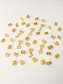 40pcs Star & Moon Pattern Hair Ties, Golden Color Unique Dreadlock Hairpins, Braiding Accessories For Makeup, Party Hair Clips, School Stuff, Hair Accessories - Gold - View 2