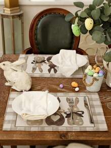 4pcs Easter Placemats 12x18 Inches , Bunny Rabbit Spring Holiday Farmhouse Burlap Buffalo Plaid Indoor Table Mats Decorations For Home,Suitable For Indoor Table Mats, Easter Table Decorations, Holiday Party Decorations - Multicolor - View 5