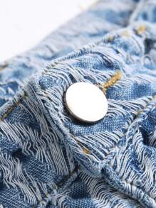 Modne i modne męskie szorty dżinsowe z żakardowym wykończeniem, lato - Jasny jeans - Zobacz 7