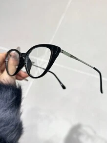一副猫眼透明眼镜，女士款，经典流行设计，休闲ins风，适合上学、阅读、度假、送礼、办公、街拍、度假穿搭装饰。 - 1pc-黑框白平 - 查看 4