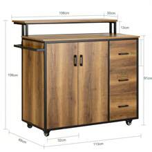 SoBuy KNL02-PF, Design Bar Cabinet On Wheels, Kitchen Storage Trolley Kitchen Island Kitchen Cabinet Sideboard Vintage Brown - Brown - View 6