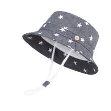 LANGZHEN 儿童防晒帽 幼儿男童女童宽边夏季户外帽子 婴儿渔夫帽 带下巴带 - 男童短沿盆帽 - 查看 69