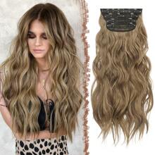 FESHFEN FESHFEN Clip In Hair Extensions 4 PCS Long Wavy Thick Highlighted Clip In Hairpieces Synthetic Hair Extension For Women, 20 Inch
