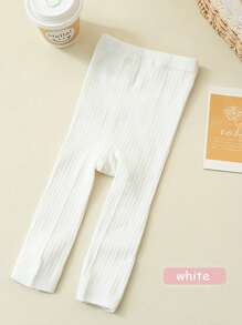 3 Pairs Baby Girls Solid Color Striped Cropped Tights, Suitable For Spring/Autumn - Multicolor - View 3