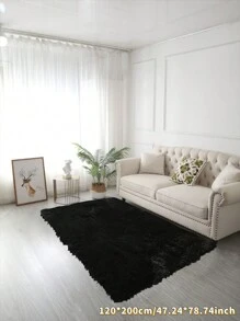 升级版 D35 高回弹泡沫黑色毛绒矩形地毯，适合客厅家居装饰 - 黑色 - 查看 16