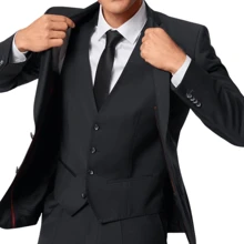 Slim Suit Complete Men's Outfit Sophisticated Cut (Pants + Blazer + Vest) - Black and White - View 3