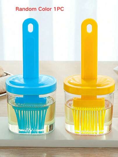 1 فرشاة زيت شواء محمولة عشوائية اللون، فرشاة زيت مع صندوق تخزين، فرشاة زجاجة سيليكون مقاومة للحرارة العالية، للشواء والتخييم والسلطة والشوي والطهي والقلي والخبز وحفلات