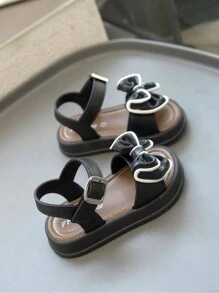 Girls' Princess Summer Sandals, Children's Summer Beach Shoes, Open Toe Shoes, Fashion Bow Casual Flat Sandals, Black - Black - View 7
