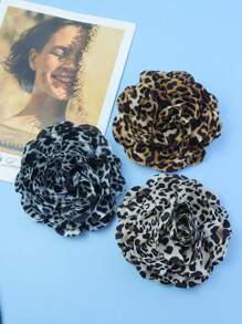 15cm Exaggerated Vintage Leopard Print Luxurious Fabric Multi-Layered Rose Camellia Flower Brooch For Women, High-End