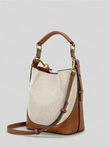 Bolso de cubo de lona con paneles de moda, bolsos de mujer diseñador de lujo de piel de PU, bolsos de hombro y cruzados con correa ancha, bolsos de mano elegantes para damas