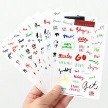 16/8pcs Cartoon Cute English Letter & Popular Phrase PVC Stickers For DIY Scrapbook, Diary Decoration, Transparent Sticker