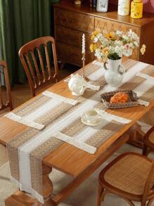 1/4/6 Pcs Bohemian Knitted Beige Patchwork Placemats, Rustic Farmhouse Home Tabletop Decor, Suitable For Home Kitchen Dining Room Table, Dining, Gathering, Party, Buffet, Holiday Celebration, Wedding Decoration - Numbness On Both Sides - View 2
