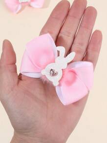 2 件装复活节女孩发饰 可爱闪光兔子装饰蝴蝶结发夹毛球装饰罗缎丝带蝴蝶结鳄鱼夹带全衬里心形兔子发夹女孩节日派对装扮装饰用品礼物儿童婴儿发饰 - 彩色 - 查看 4