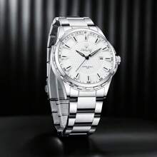 NARY 1pc Men's Watch Stainless Steel Luxury Large Dial Waterproof Date Sports Watch, Brand Original Luxury Waterproof Luminous Quartz Watch,New Style Male Clock 6151