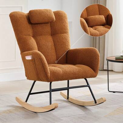 Ataucjin Rocking Chair Nursery,Upholstered Padded Seat Rocking Chair With High Backrest,Reading Chair Modern Accent Recliner Modern Rocking Accent Chairs For Living Room,Bedroom,Cozy Reading