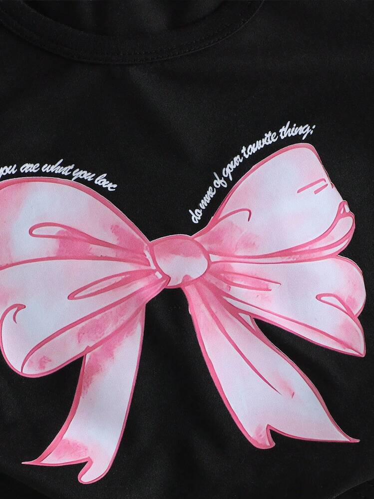 3 件套可爱女婴夏季糖果色蝴蝶结装饰短袖 T 恤套装，时尚百搭，适合日常、外出、通勤、上学 - 白色 - 查看 5