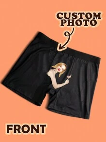 1pc Men's Customized Valentine's Day Boxer Briefs, Personalized Men's Underwear, Customized Boxer Briefs, Husband Customized Boxer Briefs, Funny Expression Customized Boxer Briefs, Valentine's Day Gift, Anniversary Gift, Birthday Gift, Wedding Gift, Gift For Best Friend, Gift For Boyfriend, Gift For Husband - Black - View 3
