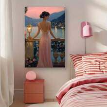 1 Pc  Pink Woman Romantic Valentine's Day Room DecorationWooden Framed Canvas Painting -  Thickness 2.25cm/0.9inch,Home Gift Decoration, Room Decoration Aesthetic, Wall Decoration Art, Perfect Gift, Autumn And Winter Wall Decoration, Living Room Decoration, Bedroom Decoration, Kitchen Decoration, Entry Decoration, Bathroom Decoration, Direct Wall Painting, High Quality Wall Painting Poster