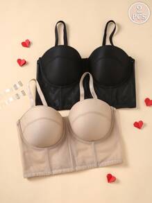 2 Packs Multi-Color Lace Plus Size Underwear Women's Push-Up Anti-Extension Bra - Multicolor - View 1