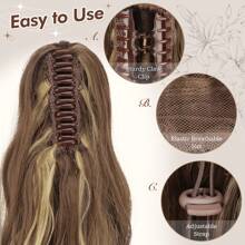 FESHFEN Ponytail Extensions, Long Claw Clip In Ponytail Hairpiece Synthetic Pony Tails Hair Piece Natural Wavy Hairpieces For Women, 20 Inch - Light Brown & Blonde - 查看 3