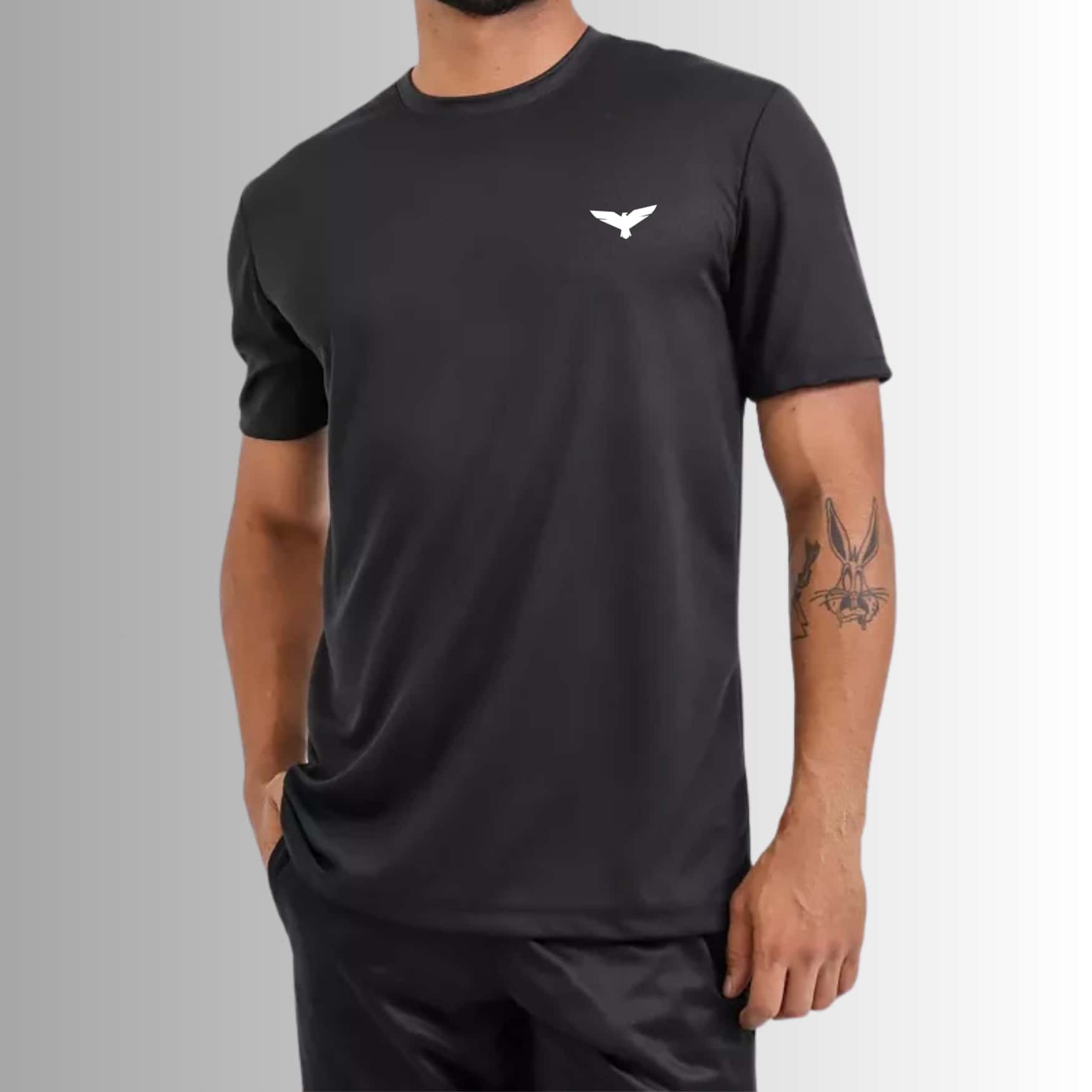 Dry Fit Sports T-Shirt Eagle Elastane Walking Gym - 黑色 - 查看 1