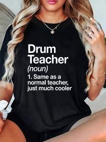 Drum Teacher Definition T-Shirt Funny Musician Tee T-Shirt Casual Short Sleeve Shirt
