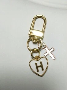 Heart Shaped Pendant Keychain, Letter Bag Charm, Cross Decor, Jesus/God Themed Keyring, Alloy Fashion Charm Keychain With Carabiner, Personalized Letter Keychain, Suitable For Backpack, Wallet, Earphone Case, Ideal Gift For Friends, Family And Couples - White - View 25