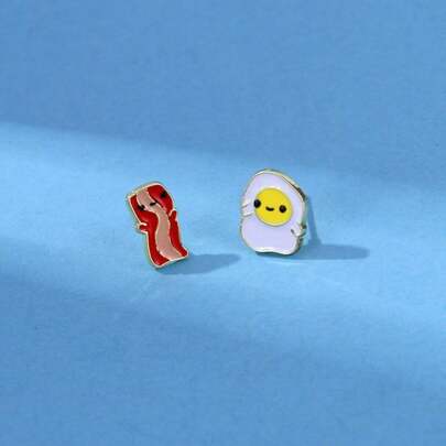 Egg And Bacon Earrings Enamel Daily Jewelry Ear Stud Gift For Friends Fashion Refinement