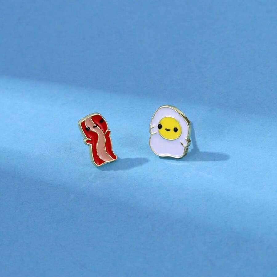 Egg And Bacon Earrings Enamel Daily Jewelry Ear Stud Gift For Friends Fashion Refinement - Multicolor - View 1