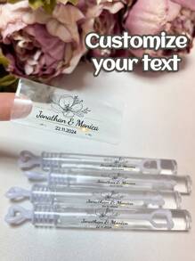 45pcs Wedding Bubble Tube Labels, Personalized Wedding Labels,Wedding Stickers Custom,Bubble Wand Label Clear, Bubbles Wedding Label,Bubble Party Custom Transparent Stickers