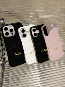 个性首字母定制DIY名片卡槽支架外壳适用于iPhone16 15 14 13 12 11 Pro Max 16 15 Plus卡包保护套 - 黑色 - 查看 5