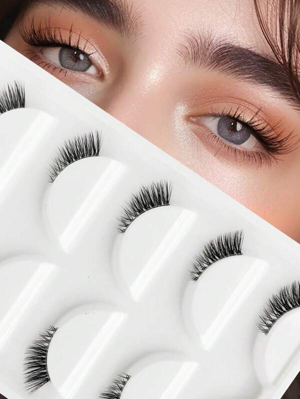 5 Pairs Of Luxurious Half Eye Eyelashes - Reusable, Natural, Long, Cross-Fluffy, 3D Faux Mink Hair, Elongated Eye End Style With Transparent Stem - Easy To Apply And Remove