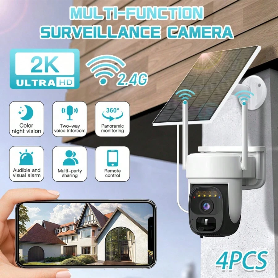 White -1PCS/2PCS/3PCS/4PCS-2.4G WIFI 1080p Wireless Outdoor High-Definition Monitoring Camera, 360 ° Panoramic Night Vision Full-Color And Automatic Human Tracking, Two-Way Audio, Easy To Operate, Easy To Use, Pet Camera Internal And Mobile Application, Suitable For Pet/Home Monitoring. - Trắng-4 chiếc - Xem 1