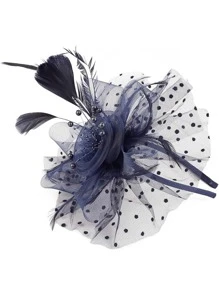 1 Piece Navy Blue Fascinators Hat For Women Tea Party Headband Kentucky Derby Wedding Flower Cocktail Mesh Feathers Hair Clip