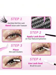 640/590/800 pièces Kit d'extensions de cils, colle double tête et scellant, pinces confortables, set de cils D Curl 8-16mm - sans parfum, kit de cils pour fêtes et maquillage de Noël