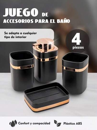 Juego de 4 accesorios para el baño - Incluye dispensador de loción, jabonera, vaso enjuagador y soporte para cepillo de dientes - Decoración de baño moderna - Regalo perfecto con un elegante empaque para el verano