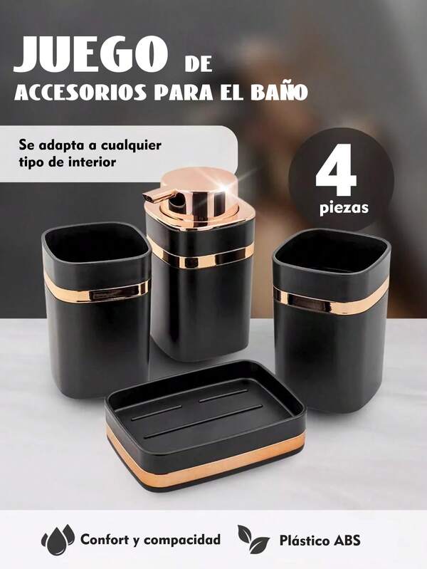 Juego de 4 accesorios para el baño - Incluye dispensador de loción, jabonera, vaso enjuagador y soporte para cepillo de dientes - Decoración de baño moderna - Regalo perfecto con un elegante empaque para el verano
