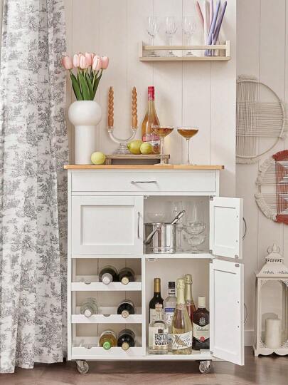 SoBuy FKW45 HG, Kitchen Storage Trolley Serving Cabinet Stainless Steel Worktop view 2