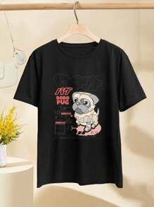 Robo Pug Women's Women T-Women's Shirt Stylish Comfortable Unique - Black - View 2