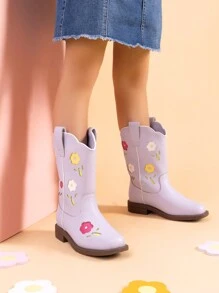 Girls Cowgirl Boots Kids Mid Calf Western Boots Riding Shoes For Toddler/Little Kid/Big Kid - 紫色 - 查看 2