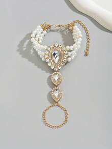 1pc Fashionable & Elegant Pearl Finger Chain Bracelet, New Design Women Beaded Bracelet Suitable For Daily Wear Or Gift To Friends