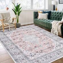 Large Area Rug, Boho Entryway Rug, Non-Slip Throw Rug For Bedroom, Low-Pile Office Dining Room Rug, Distressed Floor Carpet For Laundry, Pink - 9x12 - View 6