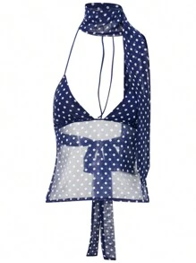 Women's Y2k Camisole Tops With Scarf Halter V Neck Sleeveless Spaghetti Strap Backless Crop Tank Tops Dots Print Slim Fit Cami Tops Sexy Coquette Going Out Crop Tops Summer Bar Party Clubwear Streetwear Aesthetic Clothes - 藍色 - 查看 7