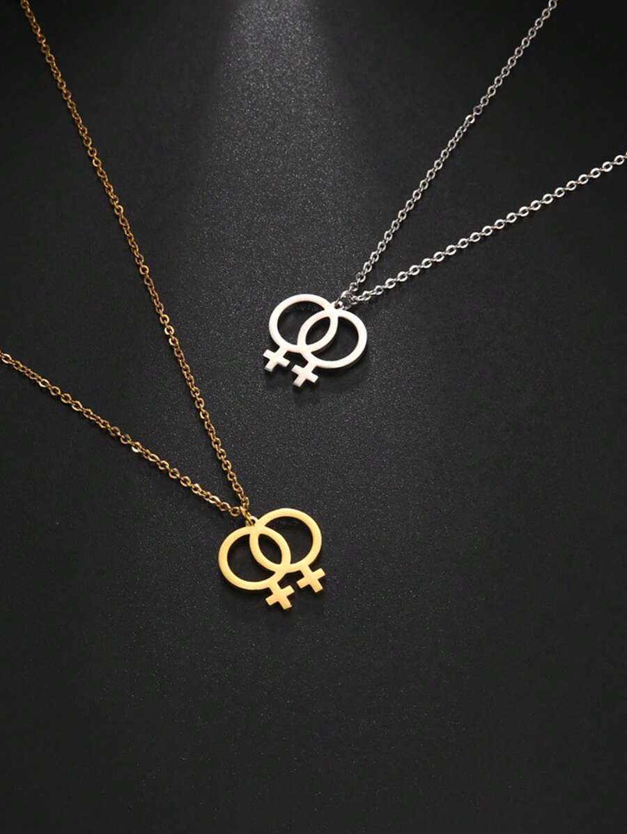 1pc Stainless Steel Same- Couple Symbol Pendant Necklace, Double Venus Design, Suitable As A Valentine's Day Gift Valentines - Same- Couples - View 1