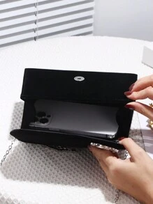 1pc Women Elegant Bling Rhinestone Embellished Evening Clutch, Shiny Crystal Decorated Handbag, Detachable Metal Chain Shoulder Strap, Suitable For Party, Wedding, Prom, Nightclub, Birthday, Anniversary Gift, Perfectly Matching With Prom Dresses For Women, Prom Accessories,Sequin Dress Women,Sparkly Dress,Elegant Dresses For Women, Prom Bag For Party