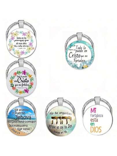 6 piezas Llaveros con versículos bíblicos inspiradores en español - 6 piezas de llaveros de aleación de zinc con dijes de gemas, regalos cristianos perfectos, accesorios para autos, encantos para bolsos, accesorios escolares, góticos lindos y Y2K