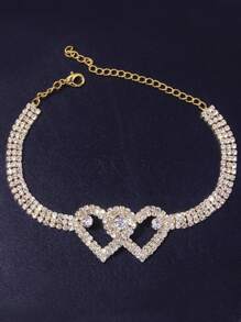 1 pieza Tobillera con forma de doble corazón de cristal brillante para la novia - Multicolor - Ver 7