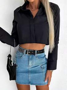 朋克铆钉 PU 皮带，铆钉街头风格腰带，Y2K 腰带，适合日常佩戴、聚会、宴会、派对 - 黑色 - 查看 4