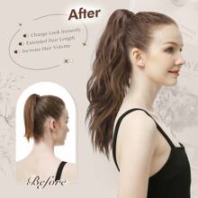 FESHFEN Ponytail Extensions, Long Claw Clip In Ponytail Hairpiece Synthetic Pony Tails Hair Piece Natural Wavy Hairpieces For Women, 20 Inch - Dark Ash Blonde Mixed Bleach Blonde - View 4